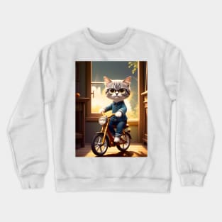 Cat on a Bicycle - Modern Digital Art Crewneck Sweatshirt